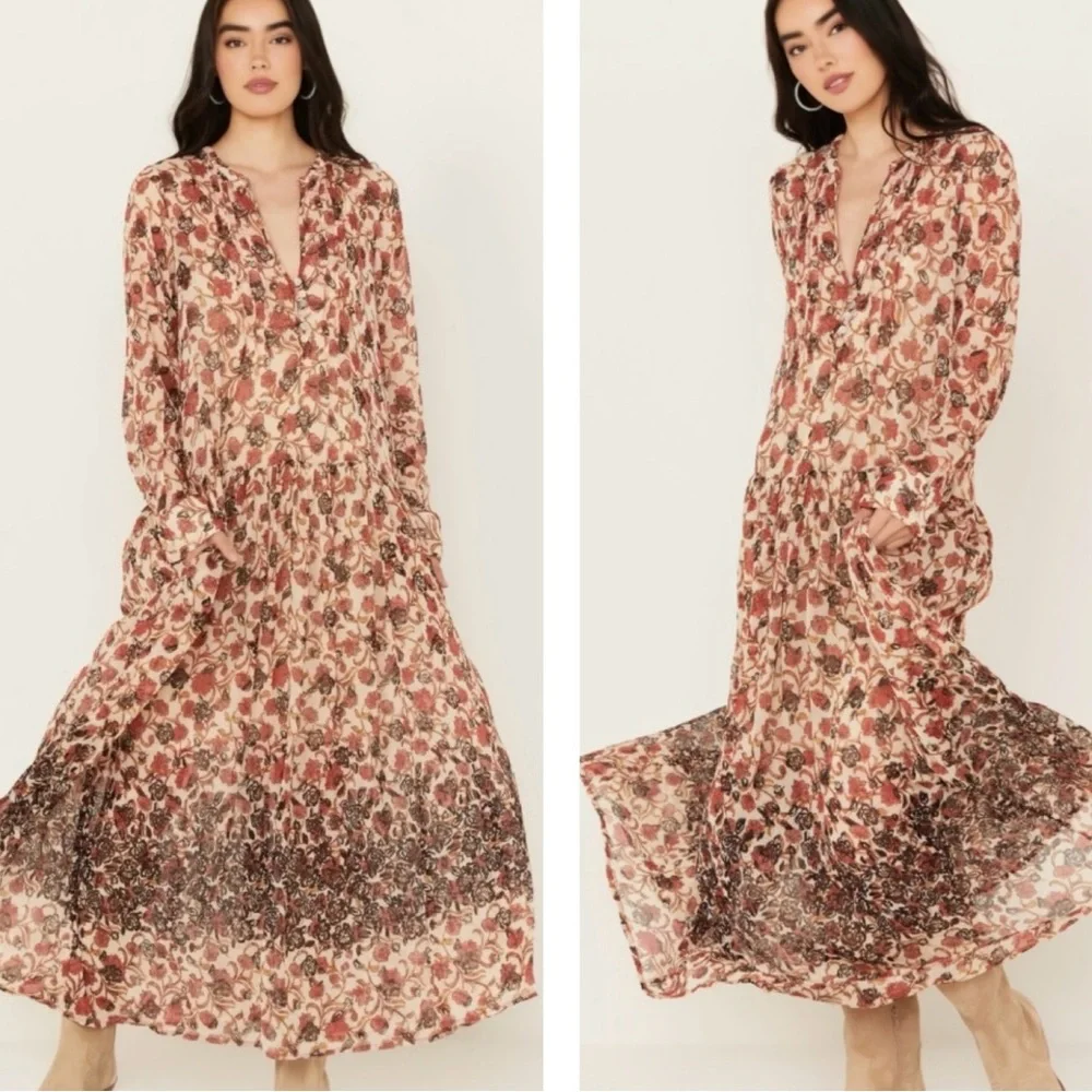 Free People See It Through Floral Long Sleeve Maxi Dress Size Medium - Picture 1 of 10